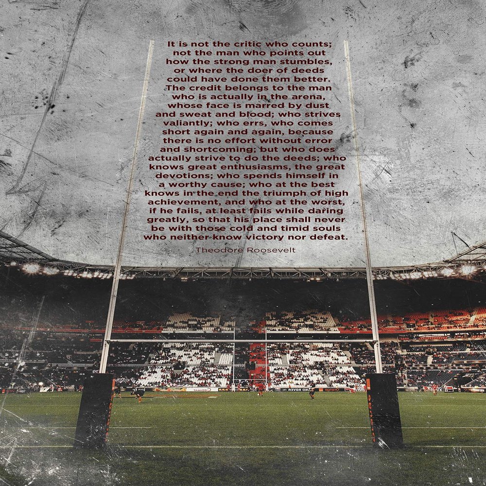 100% Smooth Cotton Paper - Rugby Motivation - The Man in The Arena - Theodore Roosevelt - Poster Original Art Print Photo Wall Home Decor - Poem for Boys, Motivation - Size: 24 x 16 Inches