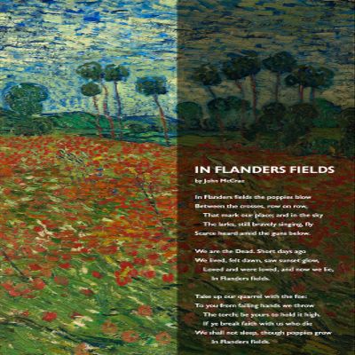 100% Smooth Cotton Paper - John McCrae Poem Print - in Flanders Fields - Van Gogh Poppies - Art Photo Poster Gift - WW1, First World War - Size: 24 x 16 Inches