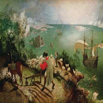 100% Smooth Cotton Paper - Pieter Bruegel The Elder - Landscape with The Fall of Icarus (1558) - Painting - Photo Poster Print Art Gift - Peter Brugel - Size: 24 x 16 Inches