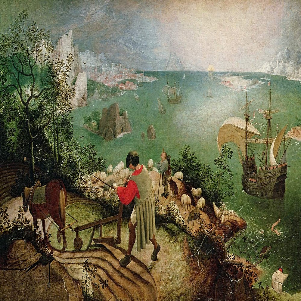 100% Smooth Cotton Paper - Pieter Bruegel The Elder - Landscape with The Fall of Icarus (1558) - Painting - Photo Poster Print Art Gift - Peter Brugel - Size: 24 x 16 Inches