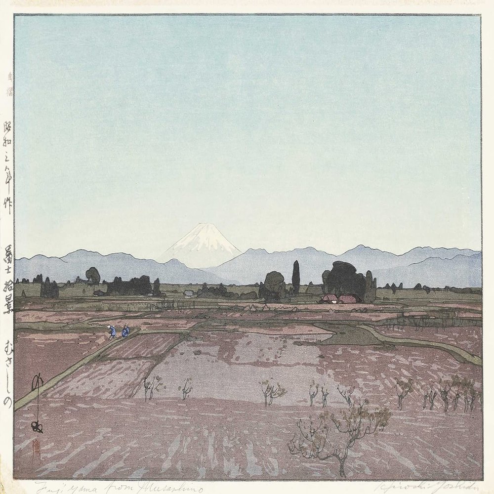 100% Smooth Cotton Paper - Hiroshi Yoshida - Mount Fuji from Musashino (1928) Photo Poster Painting Art Print - Size: 24 x 16 Inches