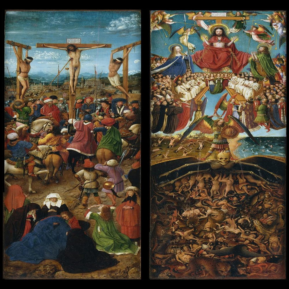 100% Smooth Cotton Paper - Jan Van Eyck - Crucifixion of Jesus and Day of Judgement (1425) Diptych Extract Photo Poster Painting Art Print - Size: 24 x 16 Inches