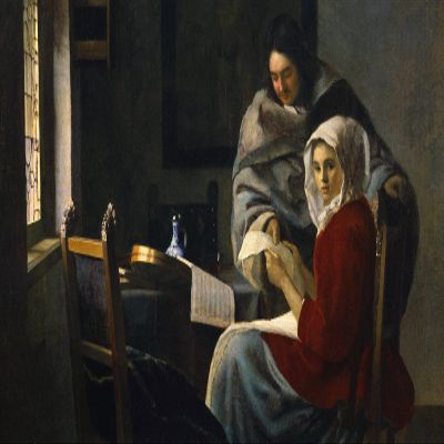 100% Smooth Cotton Paper - Johannes Vermeer - Girl Interrupted at her Music (1661) Photo Poster Painting Art Print - Size: 24 x 16 Inches