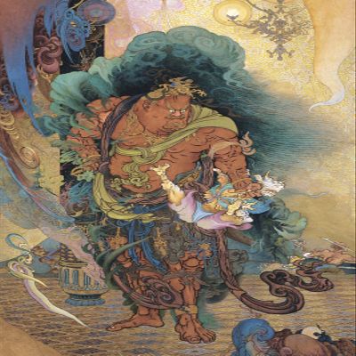 100% Smooth Cotton Paper - Kano Hogai - Temple God (1888) Photo Poster Painting Art Print - Size: 24 x 16 Inches