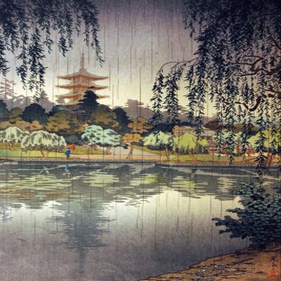 100% Smooth Cotton Paper - Tsuchiya Koitsu - Rain at Kofukuji Temple (1937) Ukiyo-e Japan Japanese Poster Painting Art Print - Size: 24 x 16 Inches