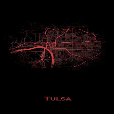 100% Smooth Cotton Paper - Tulsa, Oklahoma, USA Original Map Design Red Splatter - Art Print Poster Photo Gift - Size: 24 x 16 Inches