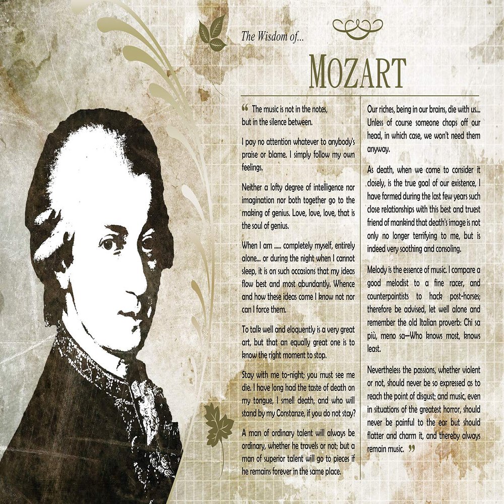 100% Smooth Cotton Paper - The Wisdom of Mozart Poster - Photo Art Print Gift Motivation - Size: 24 x 16 Inches