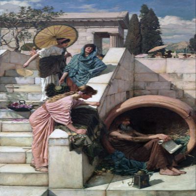100% Smooth Cotton Paper - John William Waterhouse - Diogenes (1882) Photo Poster Painting Art Print - Size: 24 x 16 Inches
