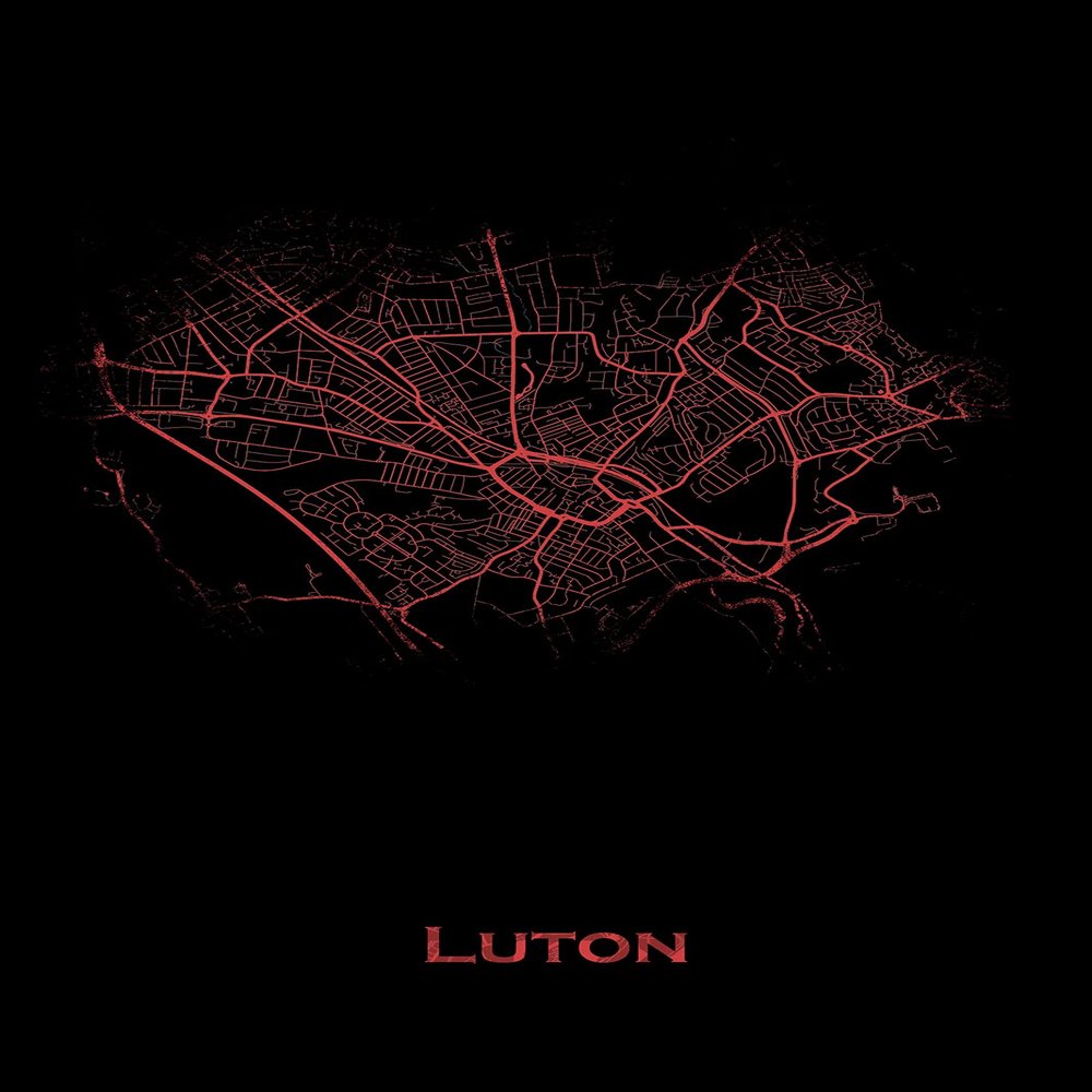 100% Smooth Cotton Paper - Luton, England, United Kingdom (UK) Original Map Design Red Splatter - Art Print Poster Photo Gift - Size: 24 x 16 Inches