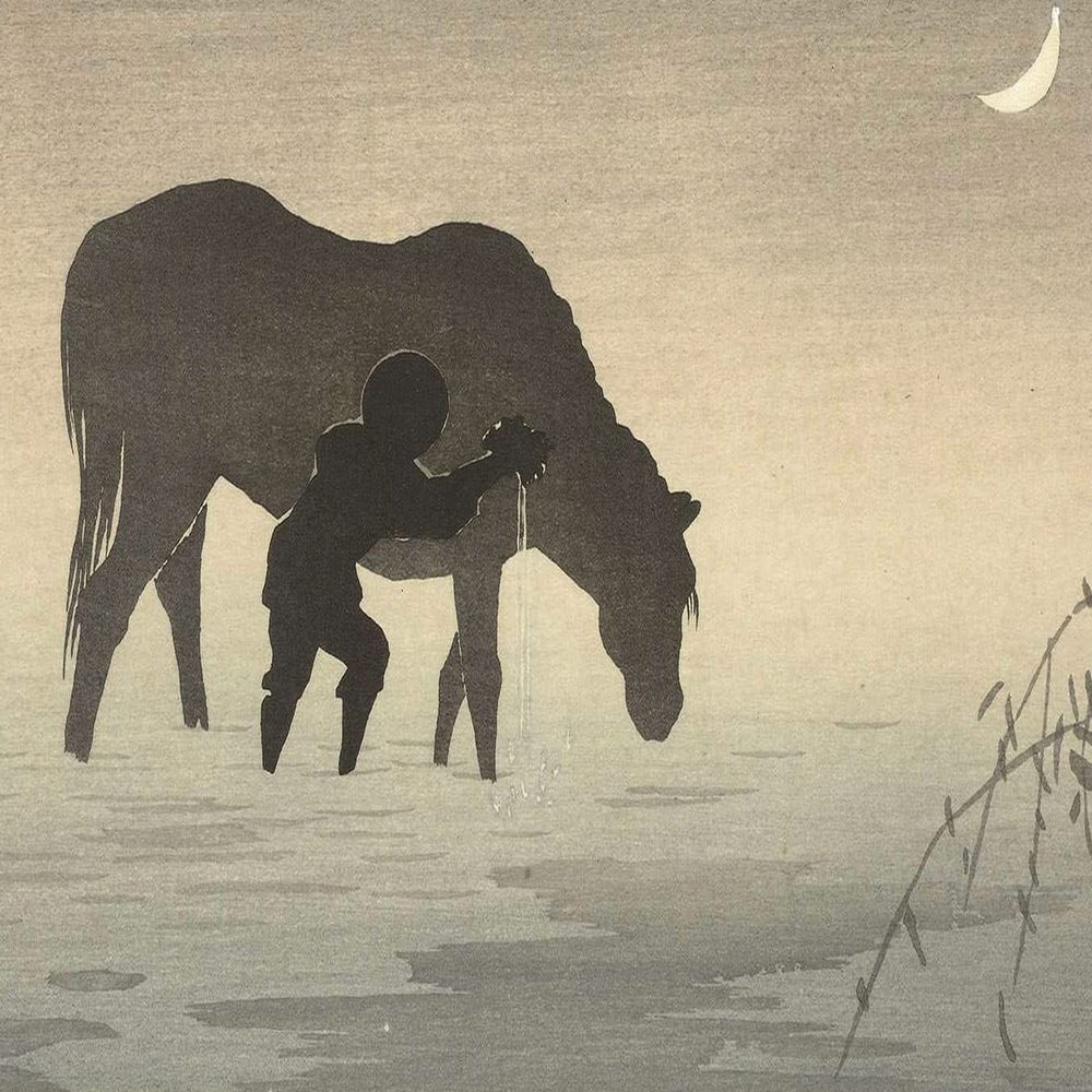 100% Smooth Cotton Paper - Ohara Koson - Man and Horse by Moonlight (1928) Ukiyo-e Japan Japanese Poster Painting Art Print - Size: 24 x 16 Inches