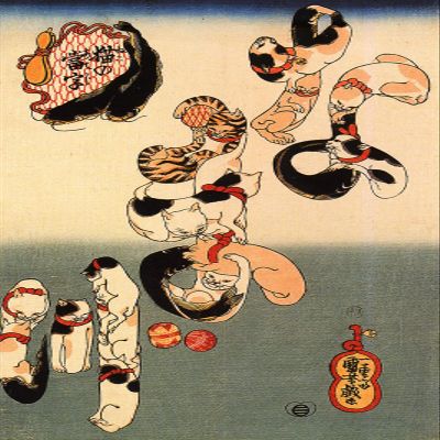 100% Smooth Cotton Paper - Utagawa Kuniyoshi - Contorting Cats Join Forces to Make The Hiragana Syllables (1843) Photo Poster Art Print Painting - Size: 24 x 16 Inches