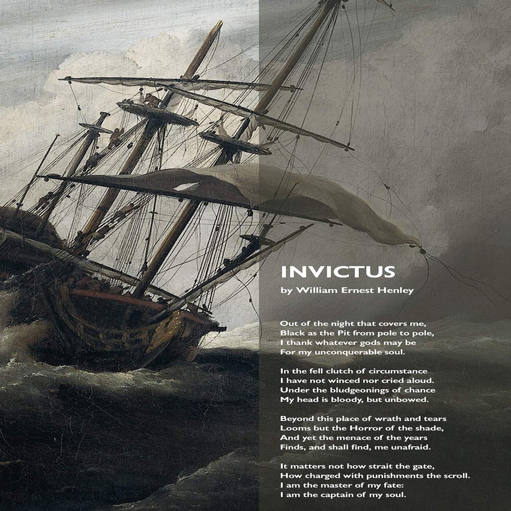 100% Smooth Cotton Paper - William Ernest Henley Poem - Invictus - Ship in Storm #2 - Poster Original Art Print Photo Wall Home Decor - I am The Captain of My Soul - Size: 24 x 16 Inches