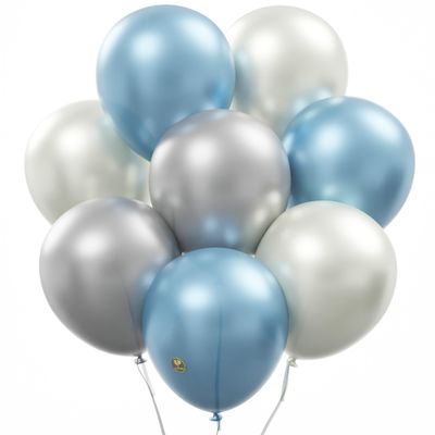 AFTERLOON Biodegradable Balloons 24 pcs Pearlized White/Silver/Baby Blue 10 Inch Pearl Color, Pearlescent Thickened Extra Strong Natural Latex Helium Float, Colorful Bulk Color Globos Para De Kids