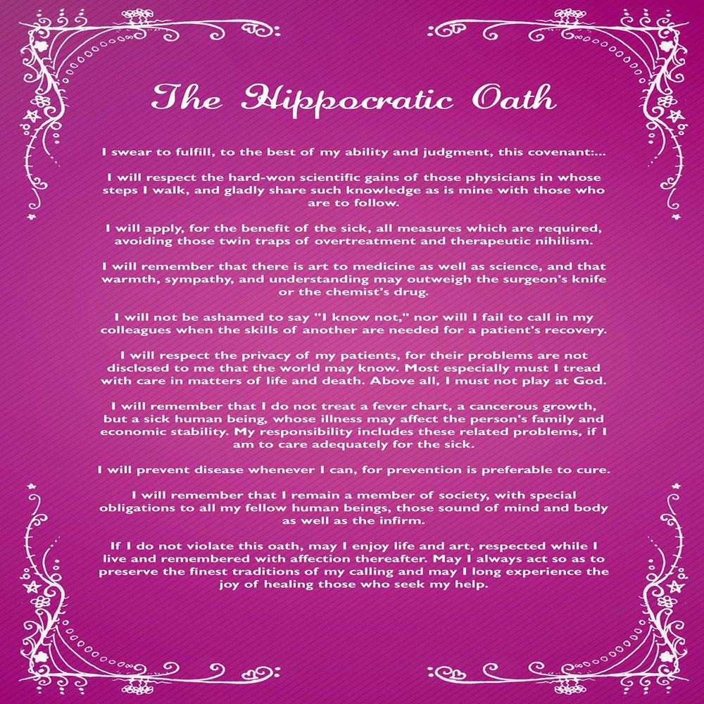 100% Smooth Cotton Paper - The Hippocratic Oath - Original Poster Photo Print Art Gift Medical Wisdom - Size: 24 x 16 Inches