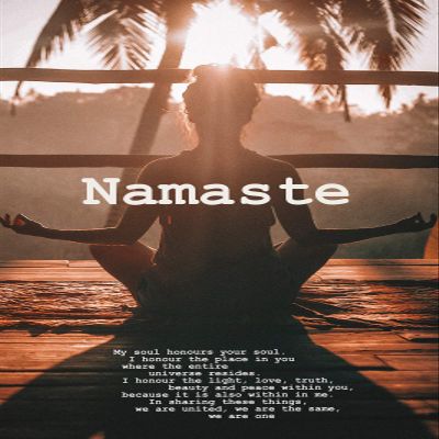 100% Smooth Cotton Paper - Namaste Poem - Yoga Meditation - Poster Original Art Print Photo Wall Home Decor - Meditate Inspirational Poetry Sunshine Palm Trees - Size: 24 x 16 Inches