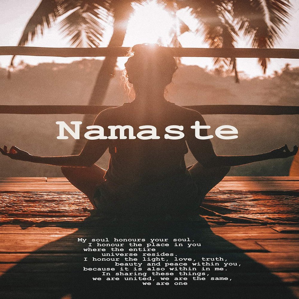 100% Smooth Cotton Paper - Namaste Poem - Yoga Meditation - Poster Original Art Print Photo Wall Home Decor - Meditate Inspirational Poetry Sunshine Palm Trees - Size: 24 x 16 Inches