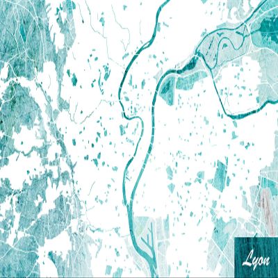 100% Smooth Cotton Paper - Lyon, France Original Map Design Blue Stroke - Art Print Poster Photo Gift - Size: 24 x 16 Inches