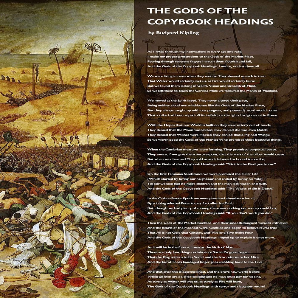 100% Smooth Cotton Paper - Rudyard Kipling Poem Print - The Gods of The Copybook Headings - Hieronymus Bosch Background - Art Photo Poster Gift - Size: 24 x 16 Inches