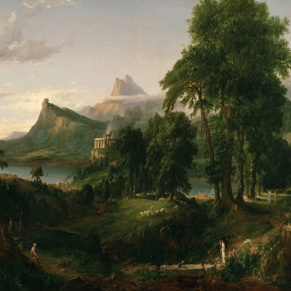 100% Smooth Cotton Paper - Thomas Cole - The Course of Empire - The Arcadian or Pastoral State (1834) Photo Poster Painting Art Print - Size: 24 x 16 Inches