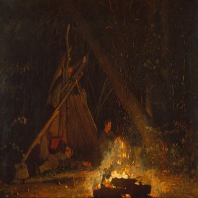 100% Smooth Cotton Paper - Winslow Homer - Camp Fire (1880) - Painting Photo Poster Print Art Gift Wall Home Decor - Blaze Camping Tent Outdoors Wilderness - Size: 24 x 16 Inches