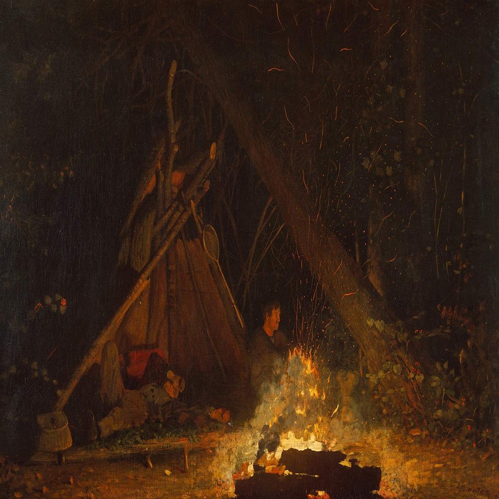 100% Smooth Cotton Paper - Winslow Homer - Camp Fire (1880) - Painting Photo Poster Print Art Gift Wall Home Decor - Blaze Camping Tent Outdoors Wilderness - Size: 24 x 16 Inches