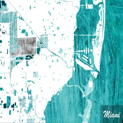 100% Smooth Cotton Paper - Miami, Florida, USA Original Map Design Blue Stroke - Art Print Poster Photo Gift - Size: 24 x 16 Inches