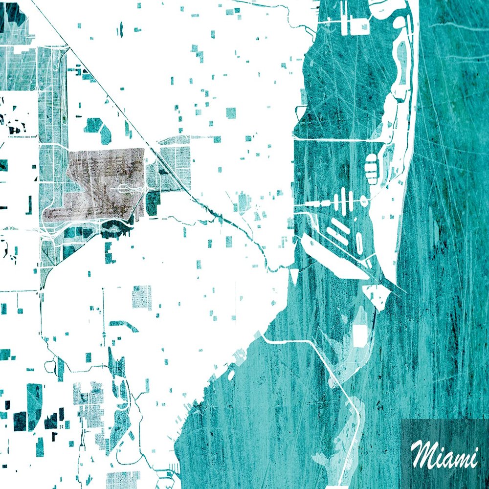 100% Smooth Cotton Paper - Miami, Florida, USA Original Map Design Blue Stroke - Art Print Poster Photo Gift - Size: 24 x 16 Inches