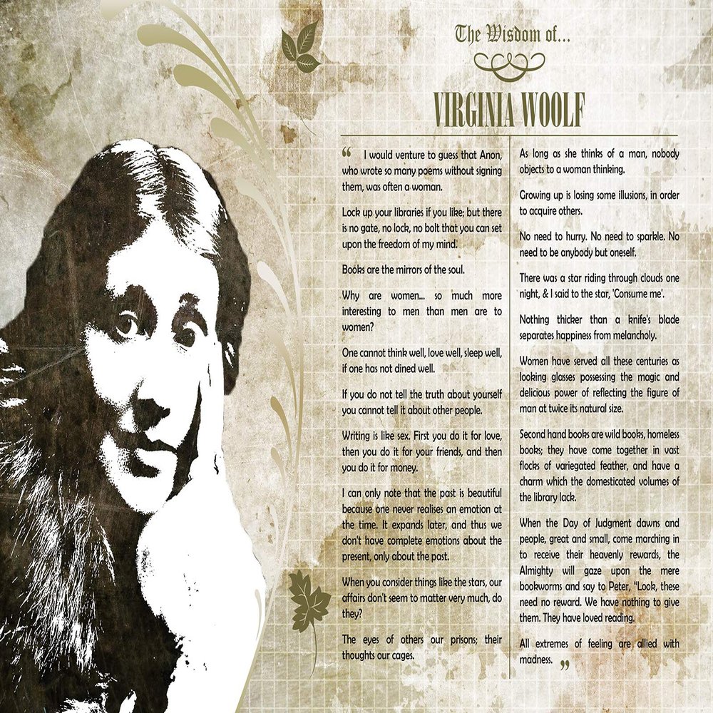 100% Smooth Cotton Paper - The Wisdom of Virginia Woolf Poster - Photo Art Print Gift Motivation - Mrs Dalloway, A Room of One's Own - Size: 24 x 16 Inches
