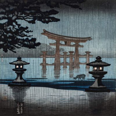 100% Smooth Cotton Paper - Tsuchiya Koitsu - Miyajima in The Rain (1941) - Reproduction of a Painting - Photo Poster Print Art Gift Japan Japanese Ukiyo-e - Size: 24 x 16 Inches