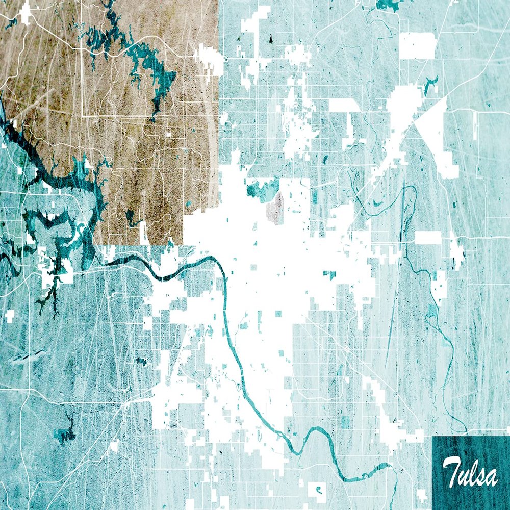 100% Smooth Cotton Paper - Tulsa, Oklahoma, USAOriginal Map Design Blue Stroke - Art Print Poster Photo Gift - Size: 24 x 16 Inches