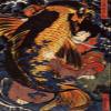 100% Smooth Cotton Paper - Utagawa Kuniyoshi - Saito Oniwakamaru The Young Benkei Fights The Giant Carp at The Bishimon Waterfall (1845) Photo Poster Art Print Painting - Size: 24 x 16 Inches view 1