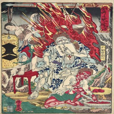 100% Smooth Cotton Paper - Kawanabe Kyosai - The Enlightenment of Fudo Myoo Buddhist Deity (1874) Ukiyo-e Japanese Poster Painting Art Print - Size: 24 x 16 Inches