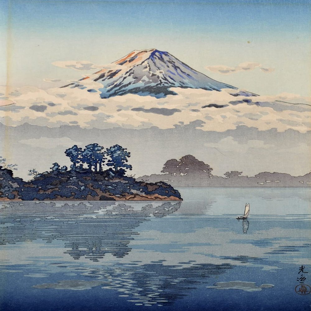 100% Smooth Cotton Paper - Tsuchiya Koitsu - Lake Kawaguchi (1930) Ukiyo-e Japan Japanese Poster Painting Art Print - Size: 24 x 16 Inches