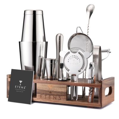 Premium 15-Piece Mixology Bartender Kit Stainless Steel Cocktail Shaker Set with Wooden Stand | Professional Boston Shaker Bar Tool Set for Home & Expert Mixologists | Luxury Cocktail Making Gift