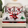 Manfei Xmas Deer Sheet Set Twin Size, Christmas Tree Snowflake Print Bed Sheet Set 3pcs with Deep Pocket Fitted Sheet + Flat Sheet + 1 Pillowcase, New Year Theme Bedding Set for Kids Boys Girls view 3