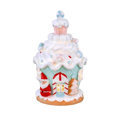 8" Santa Cake House with Lights 8 in Brown Polyresin