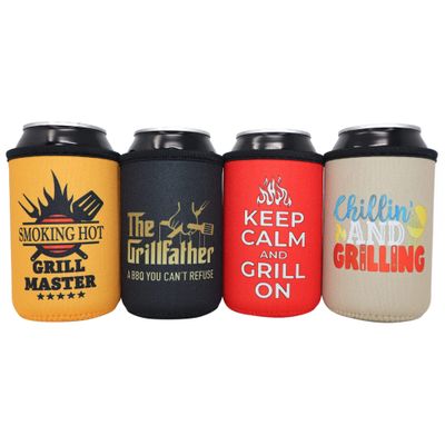 BBQ Theme 12oz Can Coolers - Funny Barbecue Master Stocking Stuffer Gift for Dad, Grilling Birthday Gifts for Men Who Have Everything, Insulated 12 oz. Can Cooler Sleeves for Standard Stubby Cans