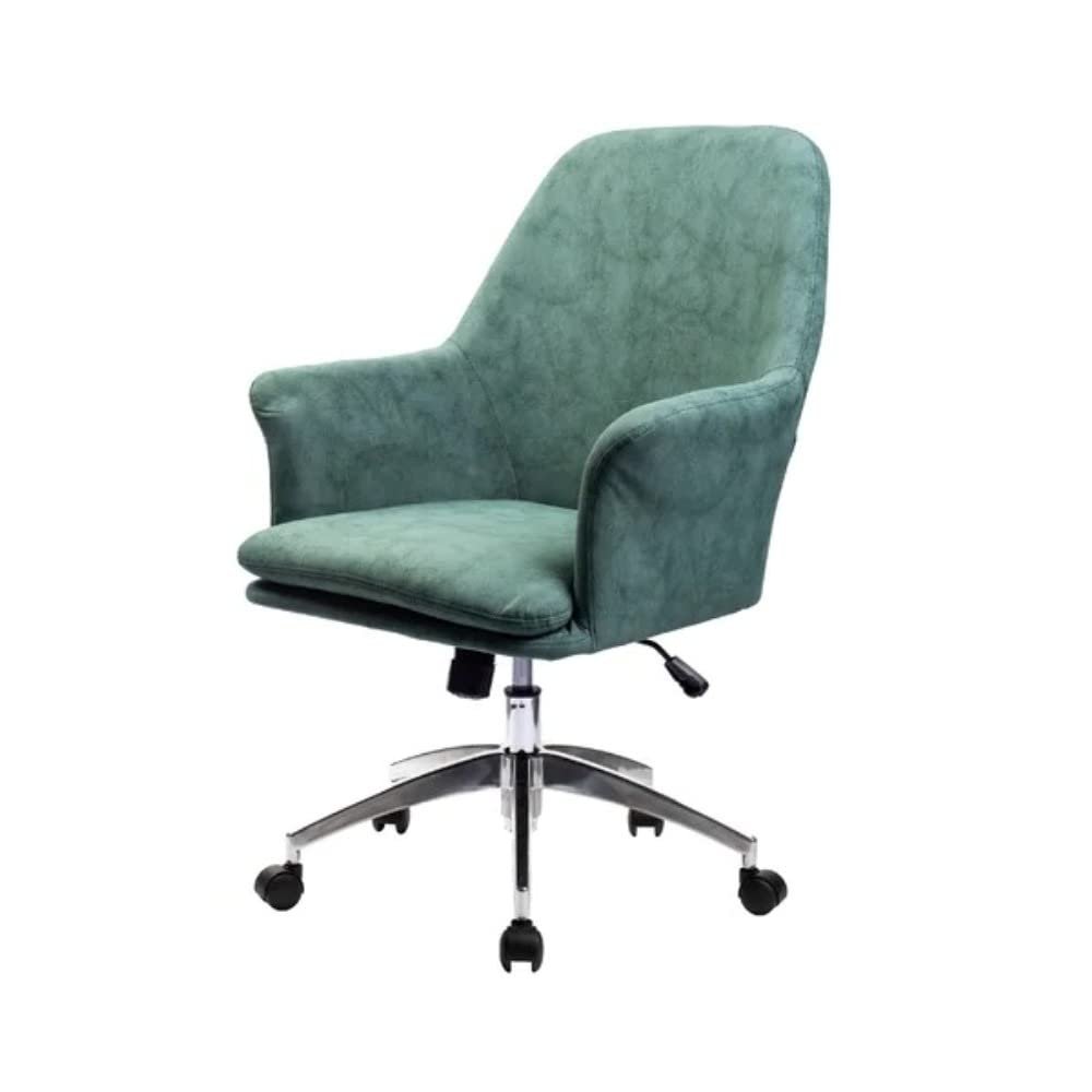 Aesthetic Green Comfy Task Chair with Padded Arms | Center Tilt, Ergonomic Home Desk, Five Pronged Base with Wheels, Luxe Touch, Silky-Smooth Microfiber Upholstery | Seat Height Adjustable & Swivel