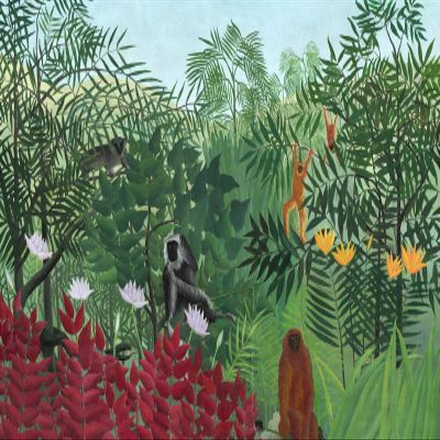 100% Smooth Cotton Paper - Henri Rousseau - Tropical Forest with Monkeys (1910) - Painting Photo Poster Print Art Gift Wall Home Decor - Henry Jungle Animals - Size: 24 x 16 Inches