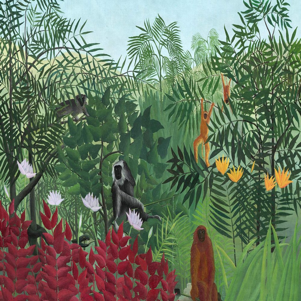 100% Smooth Cotton Paper - Henri Rousseau - Tropical Forest with Monkeys (1910) - Painting Photo Poster Print Art Gift Wall Home Decor - Henry Jungle Animals - Size: 24 x 16 Inches