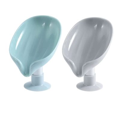 2PCS Suction Cup Soap Dish for Bathroom Shower Portable Leaf Soap Holder Plastic Sponge Tray for Kitchen Bathroom Accessories Black and Green