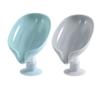 2PCS Suction Cup Soap Dish for Bathroom Shower Portable Leaf Soap Holder Plastic Sponge Tray for Kitchen Bathroom Accessories Black and Green view 1