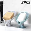 2PCS Suction Cup Soap Dish for Bathroom Shower Portable Leaf Soap Holder Plastic Sponge Tray for Kitchen Bathroom Accessories Black and Green view 2