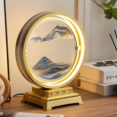 LFFH Hourglass Table LampMoving Sand Art Picture 3D Glass Deep Sea Sandscape Flowing Sand Frame Desktop Ornaments Quicksand Painting (Color : Orange, Size : 24x30cm)