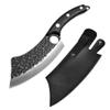 5.5" Meat Cleaver Hunting Knife Handmade Forged Boning Knife Serbian Chef Knife Stainless Steel Kitchen Knife Butcher Fish Knife D Black with Black China view 1