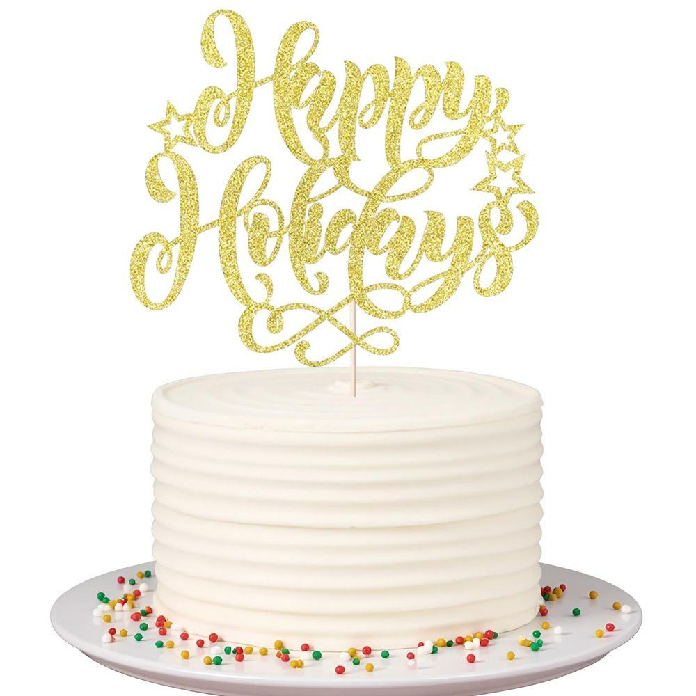 Sleyberoy Happy Holiday Cake Topper - Welcome Happy New Year 2026, Cheers to 2026, Merry Christmas Winter, Holiday Party Decorating Supplies(Happy Holiday)