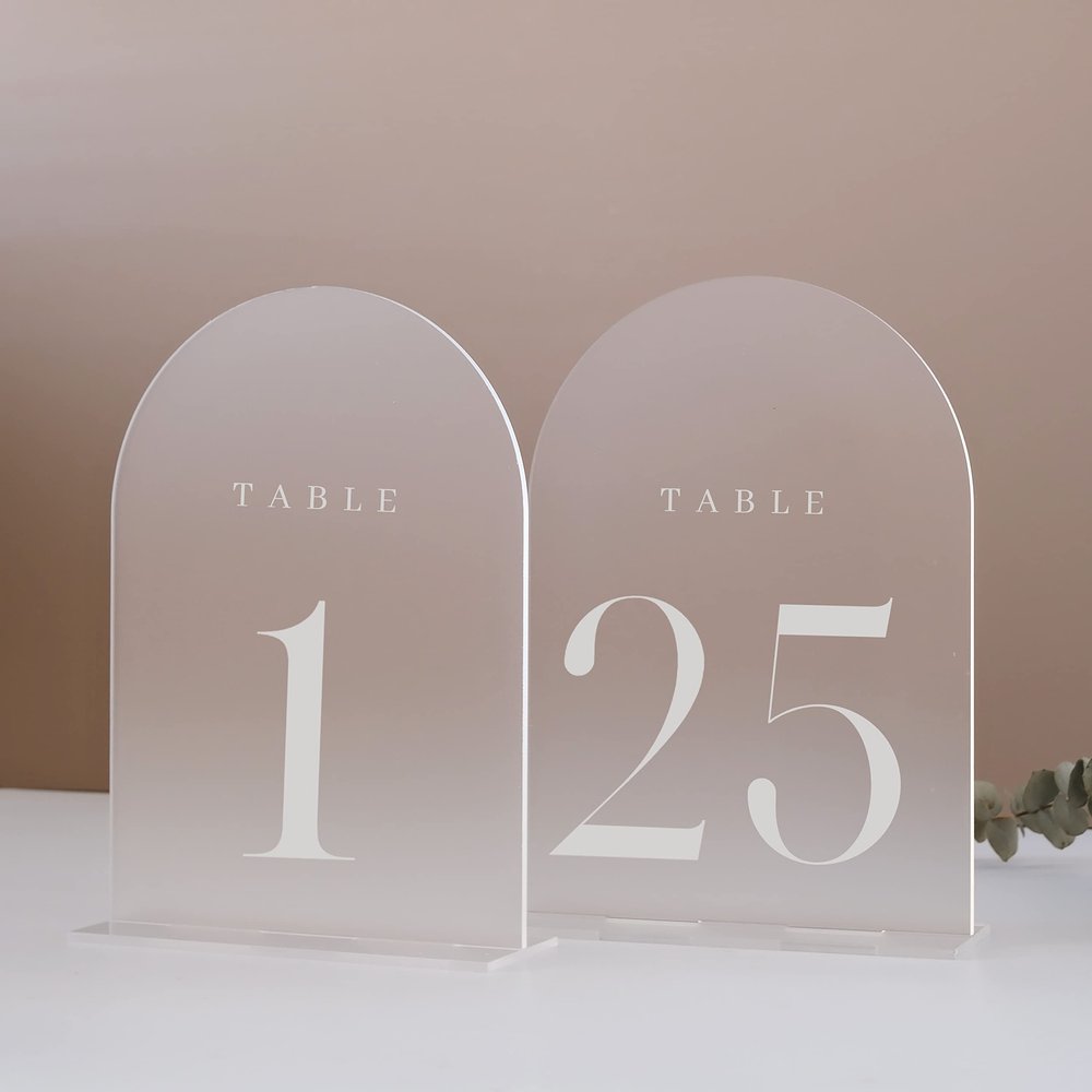 JINMURY Frosted Arch Table Numbers for Wedding, 25 Pack 5"x7" Frosted Arch Acrylic Signs with Stand Acrylic Table Numbers 1-25, Perfect for Wedding Reception