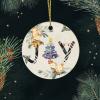 2022 Christmas Ornaments Pine Tree Joy Plaid Ceramic Ornament Jingle Bell Wreath Souvenir Xmas Wall Door Window Decor Two Sides Printed Personalized Memorial Pendant Keepsake 3 Inch view 3
