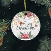 2022 Christmas Ornaments Berries Pine Twigs Ornament Wreath Ceramic Ornament Jingle Bells Bow Souvenir Xmas Wall Door Window Decor Two Sides Printed Memorial Pendant Keepsake 3 Inch view 3
