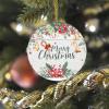 2022 Christmas Ornaments Berries Pine Twigs Ornament Wreath Ceramic Ornament Jingle Bells Bow Souvenir Xmas Wall Door Window Decor Two Sides Printed Memorial Pendant Keepsake 3 Inch view 4